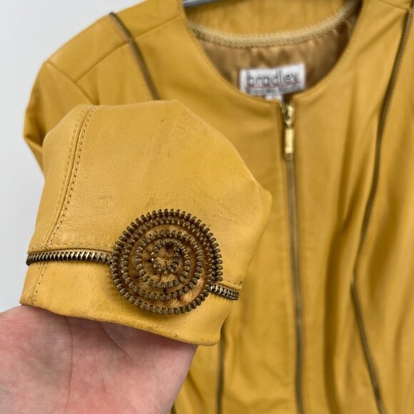 Vintage Bradley Bayou Butter Yellow Leather Jacket with Zipper‎ accents Size S - Picture 3 of 14